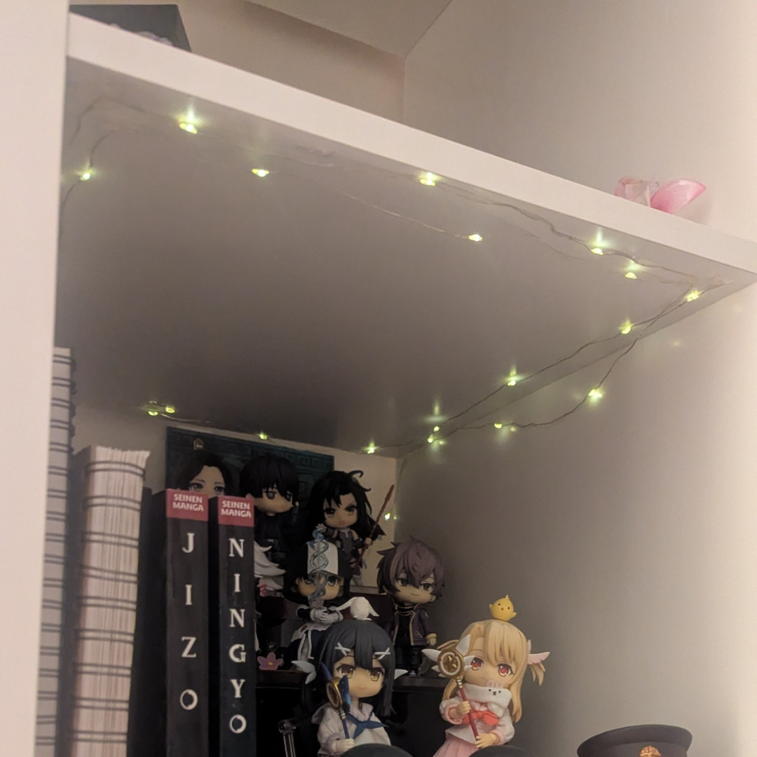 In this activity, the first thing that came to mind that would be fun to make was improving the lighting in the middle area of my shelf where I have my collectibles displayed.